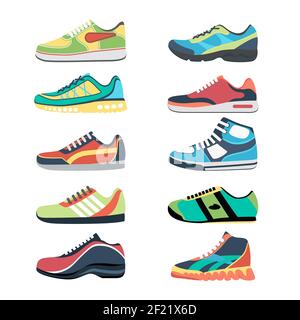 Ensemble de chaussures de sport Vector. Vêtements de sport tendance, sneaker de tous les jours, chaussures, illustration des vêtements Illustration de Vecteur