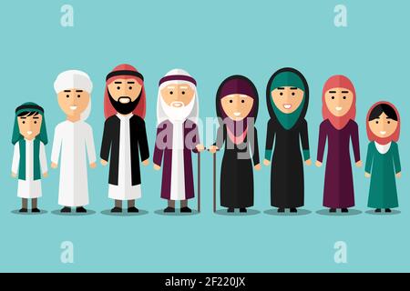 Famille arabe. Caractères musulmans plats. Les gens la culture traditionnelle de l'islam, l'homme et la femme, illustration vectorielle Illustration de Vecteur