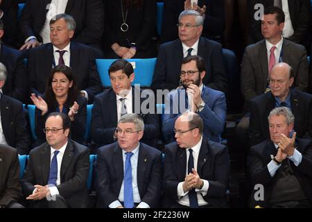 Le Président de la République française François Hollande, le Président du CIO Thomas Bach, le Prince Albert de Monaco, Et Guy Drut, membre du CIO, lors du 25ème Championnat du monde 2017 final de handball de l'IHF entre la France et la Norvège le 29 janvier 2017 au Accor Hotels Arena de Paris, France - photo Philippe Millereau / KMSP / DPPI Banque D'Images