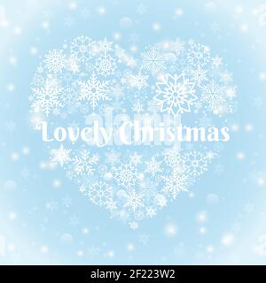 Concept de Noël - de jolis textes de Noël sur coeur flocons de neige sur fond bleu ciel avec Sparks. Illustration de Vecteur