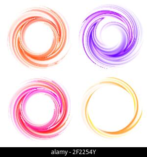 Jeu de rechutes de tourbillons vectorielles. Spirale de couleur, boucle d'effet, brillant et brillant, tourbillon et illustration de mouvement Illustration de Vecteur