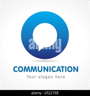 O lettre de communication logo. Consultation en affaires ou en éducation, affiche de volume bleue. FAQ, I.Q., contactez-nous, paramètres de l'ordinateur ou du smartphone, parlez Illustration de Vecteur