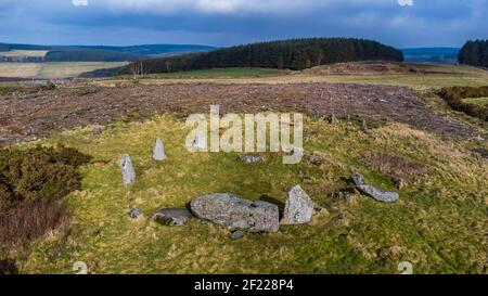 Le Aikey Brae est un cercle de pierres debout allongé près de Stuartfield et Old Deer à Aberdeenshire, en Écosse Banque D'Images