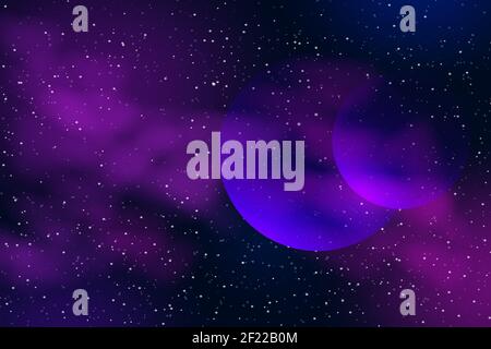 Arrière-plan spatial horizontal avec nébuleuse réaliste, stardust et planètes. Ciel nocturne. Conception Web. Univers infini. Illustration vectorielle de la galaxie Illustration de Vecteur