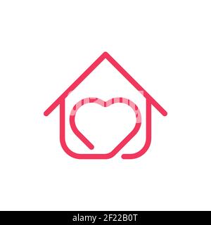 Logo Stay at Home illustration du design Vector. Concept d'icône Home with Love. Accueil avec icônes en forme de cœur affiche les messages « domicile » ou « séjour » Illustration de Vecteur