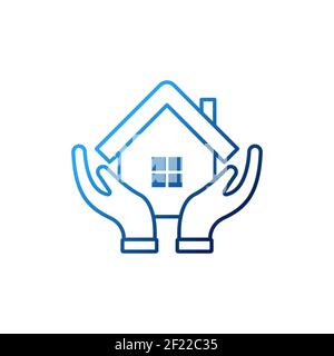 Accueil avec main logo icône illustration du design vectoriel. Accueil avec main logo Icon design concept pour la maison, l'immobilier, le bâtiment, l'appartement, la construction Illustration de Vecteur