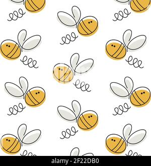 Motif vectoriel répétitif sans couture Buzz Bee sur fond blanc Illustration de Vecteur