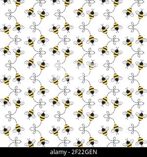 Motif vectoriel répétitif sans couture Buzz Bee sur fond blanc Illustration de Vecteur