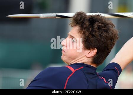 Clément Ducos participe au javelin d'athlétisme lors du Festival olympique européen de la Jeunesse 2017 à Gyor, Hongrie, jour 4, le 26 juillet 2017 - photo Philippe Millereau / KMSP / DPPI Banque D'Images