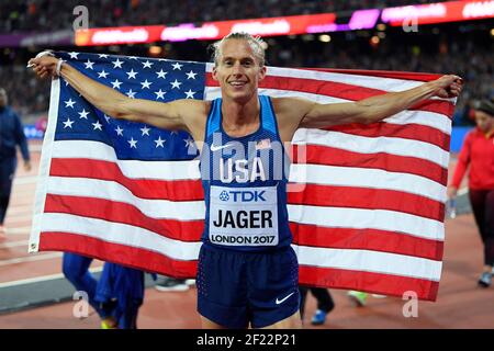 Evan Jager (Etats-Unis) remporte la médaille de bronze en 3000 mètres Steeplechase Men lors des Championnats du monde d'athlétisme 2017, au stade olympique, à Londres, Royaume-Uni, jour 5, Le 8 août 2017 - photo Julien Crosnier / KMSP / DPPI Banque D'Images