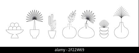 Logos, icônes et symboles linéaires de Bohême, modèles de conception de plantes, de palmiers et de feuilles, éléments géométriques abstraits pour la décoration. Illustration de Vecteur