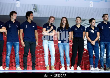Marie Dorin Habert (FRA) lors de la présentation de l'équipe française 100 jours avant les Jeux Olympiques de Pyeongchang 2018 à la salle Pleyel, Paris, le 4 octobre 2017. Photo Jean-Marie Hervio / KMSP / DPPI Banque D'Images