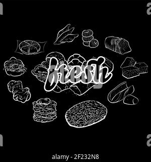 produits frais de boulangerie étiquette de couleur noire pour l'art mural et imprimés chemises Illustration de Vecteur