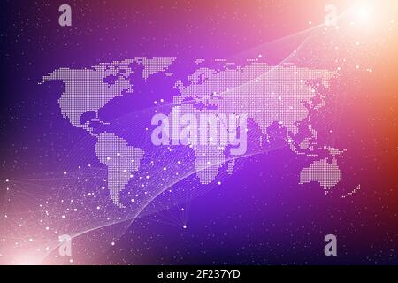 Connexions réseau globales avec points et lignes. Arrière-plan filaire. Structure de connexion abstraite. Arrière-plan d'espace polygonal, illustration Banque D'Images