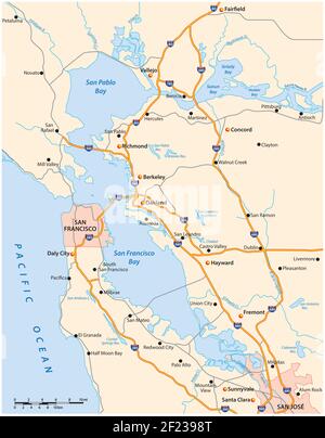 Carte routière vectorielle de la région de la baie de San Francisco en Californie Illustration de Vecteur