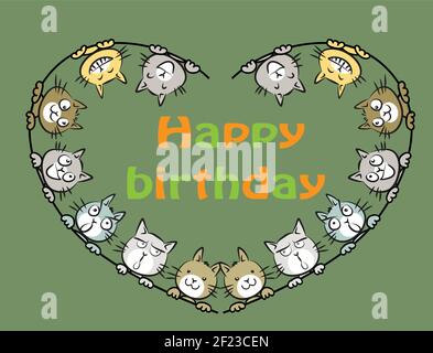 dessins animés de chats vectoriels avec carte de joyeux anniversaire Illustration de Vecteur