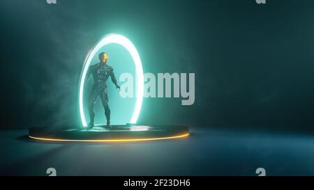 Homme dans l'anneau portail de science-fiction Banque D'Images