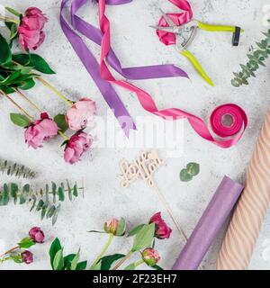 Étay floristique avec fleurs, espace de copie Banque D'Images