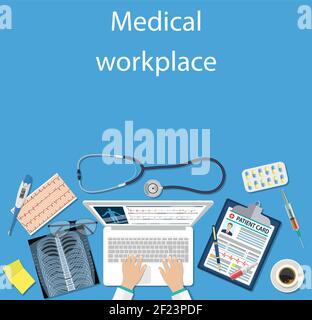 Médecin du lieu de travail à table. Illustration de Vecteur