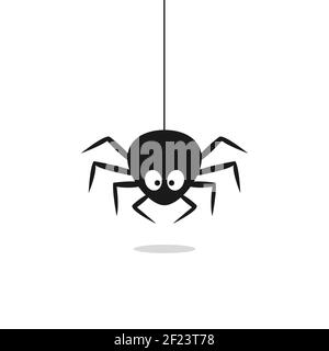 Une jolie araignée noire est suspendue sur une toile d'araignée isolée sur fond blanc. Illustration vectorielle EPS 10 Illustration de Vecteur
