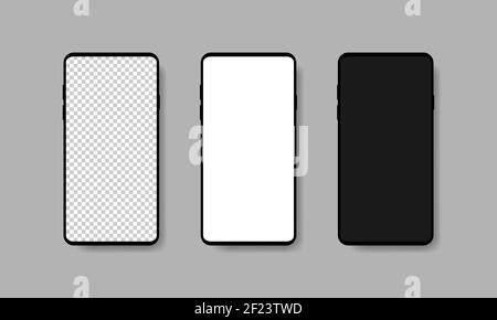 Smartphone blanc réaliste avec écran blanc et noir transparent sur fond gris. Illustration vectorielle EPS 10 Illustration de Vecteur