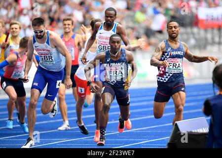 Équipe française comptes en 4x400m hommes pendant les Championnats d'Europe 2018, au Stade Olympique à Berlin, Allemagne, jour 4, le 10 août 2018 - photo Julien Crosnier / KMSP / DPPI Banque D'Images