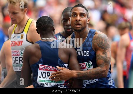 Équipe française comptes en 4x400m hommes pendant les Championnats d'Europe 2018, au Stade Olympique à Berlin, Allemagne, jour 4, le 10 août 2018 - photo Julien Crosnier / KMSP / DPPI Banque D'Images