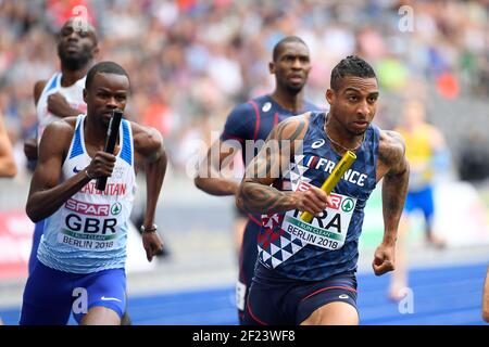 Équipe française comptes en 4x400m hommes pendant les Championnats d'Europe 2018, au Stade Olympique à Berlin, Allemagne, jour 4, le 10 août 2018 - photo Julien Crosnier / KMSP / DPPI Banque D'Images