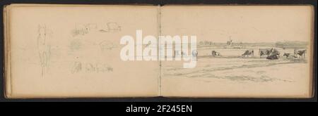 Koeien in een weiland.also études de vaches et d'un cheval. Feuille 22 Verso et 23 recto d'un carnet d'esquisses de 43 feuilles. Banque D'Images