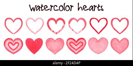 Banderole de coeurs aquarelle peinte à la main avec de l'encre de couleur de l'eau Illustration de Vecteur