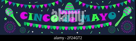 Bannière Cinco de Mayo. Modèle mexicain pour votre conception avec sambrero, maracas. Illustration vectorielle Illustration de Vecteur