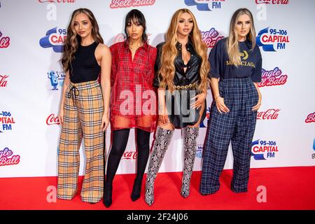 Londres, Royaume-Uni. 9 décembre 2018. Jade Thurlow, Leigh Anne Pinnock, Jesy Nelson, Perrie Edwards de Little Mix pendant la deuxième journée du Jingle Bell ball 2018 de Capital avec Coca-Cola à l'O2 Arena, Londres Banque D'Images