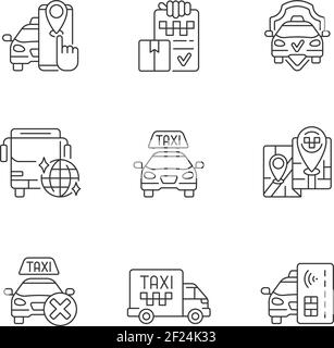 Jeu d'icônes linéaires de service de taxi Illustration de Vecteur