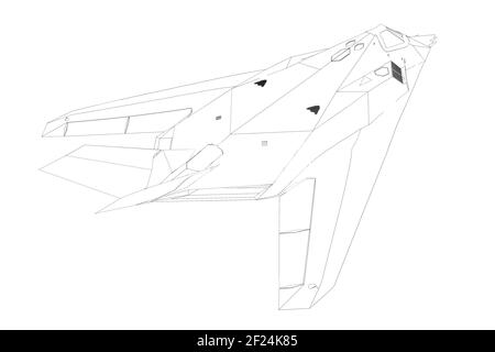 Contour d'un avion de chasse moderne à partir de lignes noires sur fond blanc. Vue arrière. Illustration vectorielle. Illustration de Vecteur