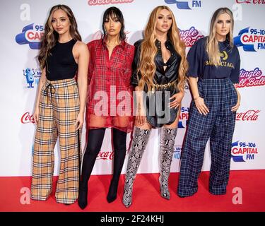 Londres, Royaume-Uni. 9 décembre 2018. Jade Thurlow, Leigh Anne Pinnock, Jesy Nelson, Perrie Edwards de Little Mix pendant la deuxième journée du Jingle Bell ball 2018 de Capital avec Coca-Cola à l'O2 Arena, Londres Banque D'Images