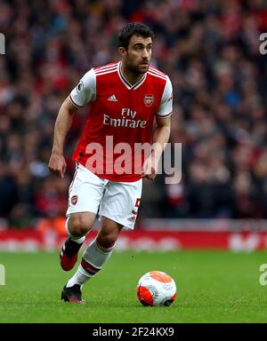 Photo du dossier datée du 07-03-2020 de Sokratis Papastathopoulos d'Arsenal. Date de publication : le mercredi 10 mars 2021. Banque D'Images