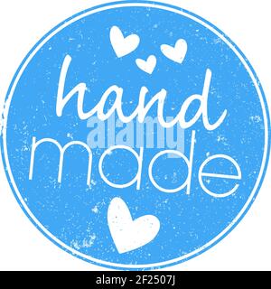 Étiquette ou autocollant rond grundy FAIT À LA MAIN avec coeurs isolés illustration vectorielle sur fond blanc Illustration de Vecteur