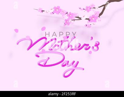 VECTEUR eps 10. Floraison japonaise, Sakura Blossom. Texte écrit à la main Fête des mères. Les fleurs Sakura sont des motifs pour le jour des mères et d'autres Illustration de Vecteur