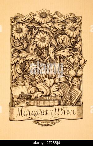 1894 Librairie gravée en cuivre pour Margaret White, gravée par le «petit maître victorien», Charles William Sherborn Banque D'Images