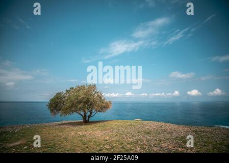 Vue sur le village grec traditionnel de Milatos, Crète, Grèce. Banque D'Images