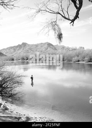 Scènes le long de la rivière Salt, dans la région de Phon D Sutton, dans la forêt nationale de Tonto, près de Mesa, en Arizona. Les images en noir et blanc capturent les étoiles Banque D'Images