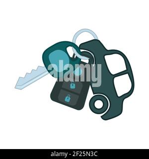 Clé de voiture isolée sur fond blanc. Porte-clés d'automobile avec système d'alarme et petite voiture comme porte-clés. Clés de voiture avec télécommande. Illustration du vecteur de stock Illustration de Vecteur