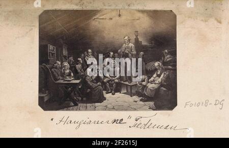 Production photo (vraisemblablement) d'une impression sur un tableau d'Adolph Tidemand; 'Haugianerne' tiedeman.part ou album familial anglais avec photos de personnes, de voyages, de cricket et d'œuvres d'art. Banque D'Images