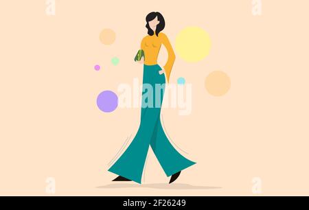 Belle jeune femme en vêtements tendance. Caractère plat et illustration vectorielle moderne. Illustration de Vecteur
