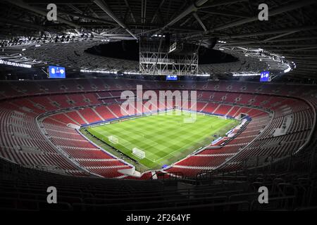 Budapest, Hongrie. 10 mars 2021. Football, Champions League, knockout Round, Round of 16, deuxième jambe, RB Leipzig - FC Liverpool, Puskas Arena: Le stade est vide avant le coup d'envoi. Crédit : Marton Monus/dpa/Alay Live News Banque D'Images