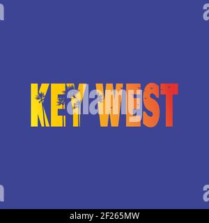 key west florida paradis coucher de soleil coloré palmier vacances affiche. Illustration de Vecteur