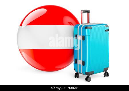 Valise avec drapeau autrichien. Austria Travel concept, rendu 3D isolé sur fond blanc Banque D'Images