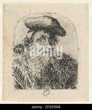 Buste d'un homme avec baret. Buste d'un vieil homme avec barbe et béret. Banque D'Images