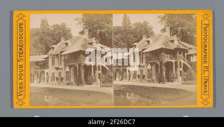 Deel van le hameau de la Reine à Tuin Van Versailles; vues pour le stéréoscope .. Banque D'Images