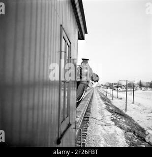 Chef d'orchestre pendant les opérations de trains de marchandises sur Chicago et North Western Railroad entre Chicago, Illinois et Clinton, Iowa, États-Unis, Jack Delano, U.S. Office of War information, janvier 1943 Banque D'Images